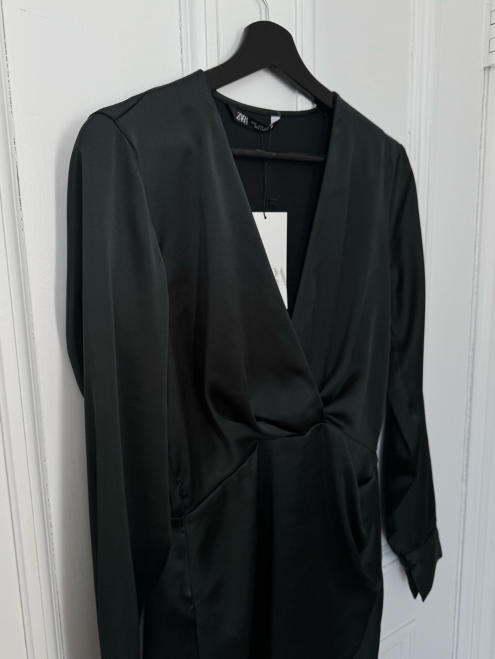 Zara Forest Green Satin V-Neck Wrap Dress